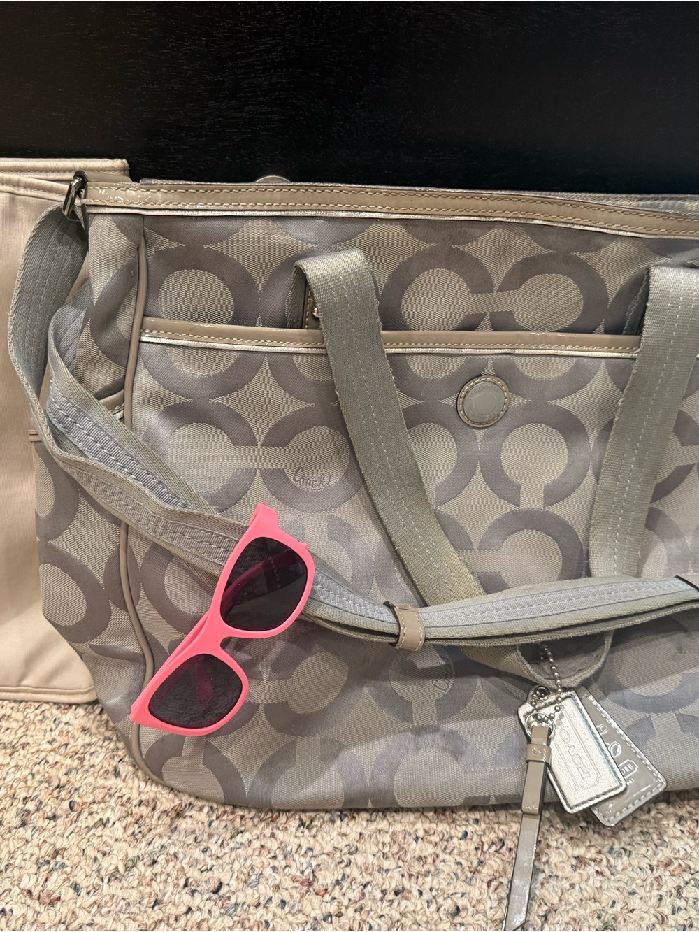 Coach Gray/Blue Signature Tote with Pink Babiators Sunglasses